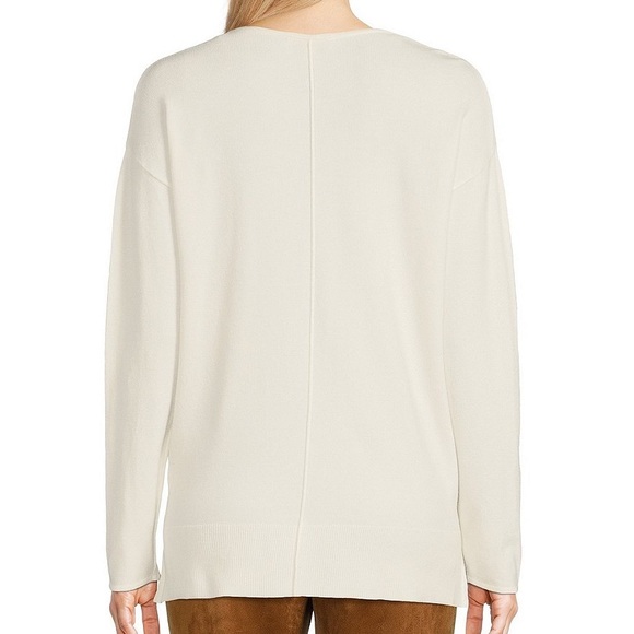 Gibson & Latimer-Side Slit V-Neck Long Sleeve High-Low Knit Sweater - Picture 2 of 8